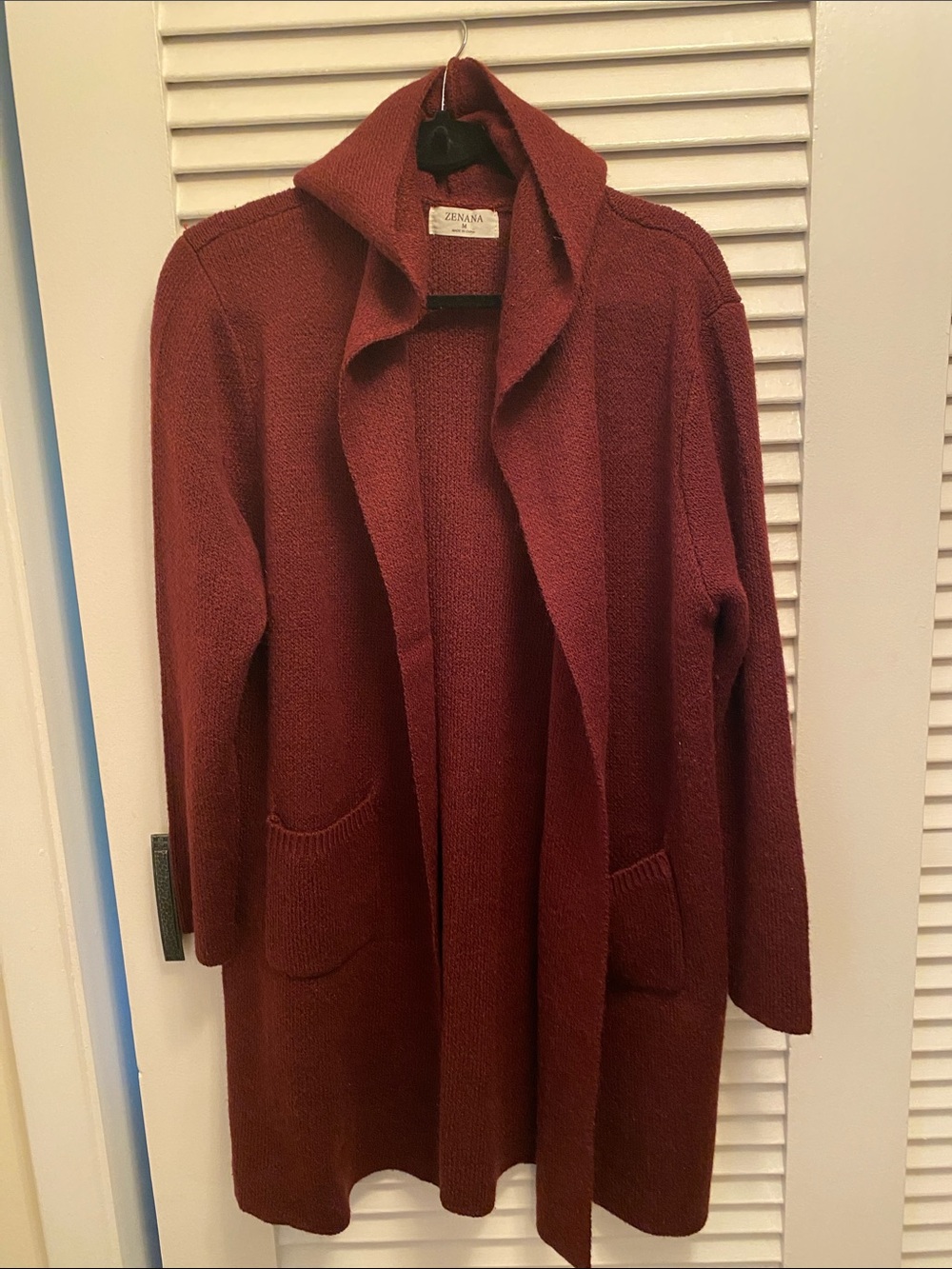 Zenana Open-Front Long Cardigan in Wine